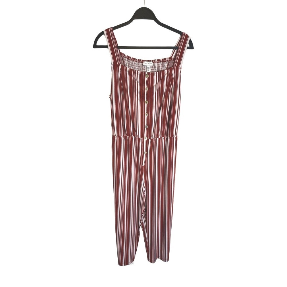 Susan Graver Smocked Jumpsuit Burgundy Red Candy Stripe Size 1XP